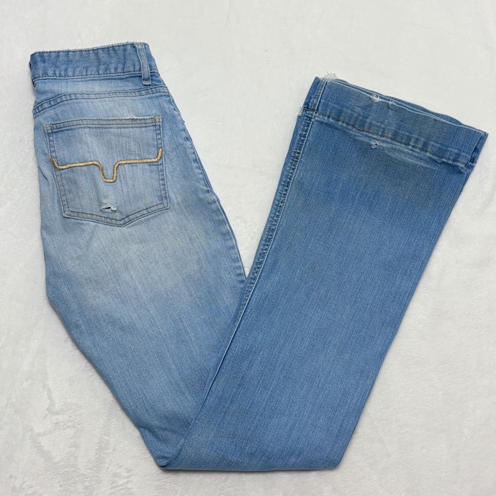 Kimes Ranch Lola Low Rise Flare Jeans Y2K Western Cowgirl Rodeo Sz 6/34 Distress
